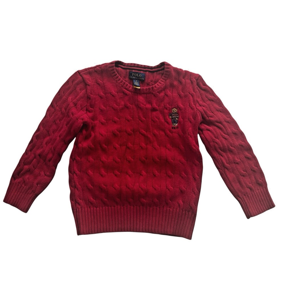 Polo Ralph Lauren Boy's Size 6 Bear Cable-Knit Cotton‎ Sweater Present Holiday